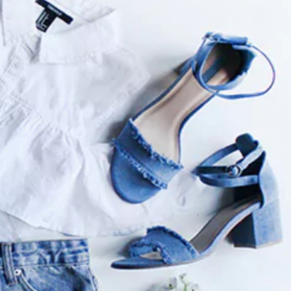 [Used only once!] Denim Ankle-Wrap Heels